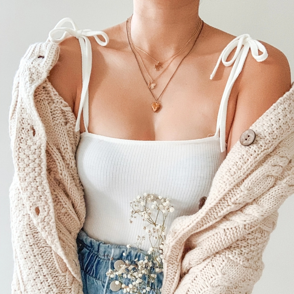 Forever 21 Scoop Ribbed White Tie Strap Bodysuit